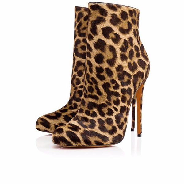 

stunning2020 print leopard women's winter slim ankle boots, Black