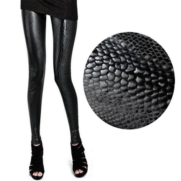 

fashion lady pencil legging women leggings snake patten shine pant girl skinny capris black immitaion leather pant
