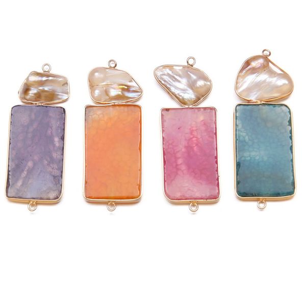 

оптовая 10 шт позолоченного прямоугольник много цветов агатовой подвески с неправильной формой shell модой ювелирных изделиями, Silver