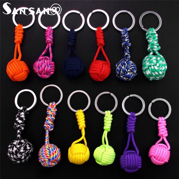 

new creative design polyester braided rope ball fist key chain self defense parachute lanyard survival outdoor camping jewelry, Silver