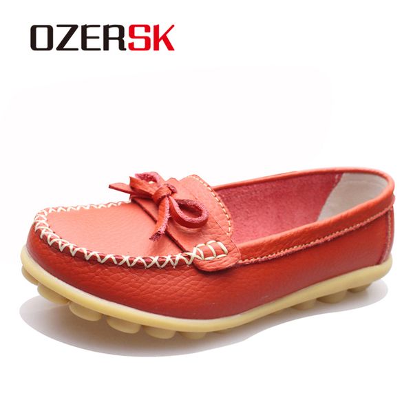 

ozersk new genuine leather women's shoes slip-on woman butterfly-knot flat shoe flexible loafers moccasins female shoes women, Black