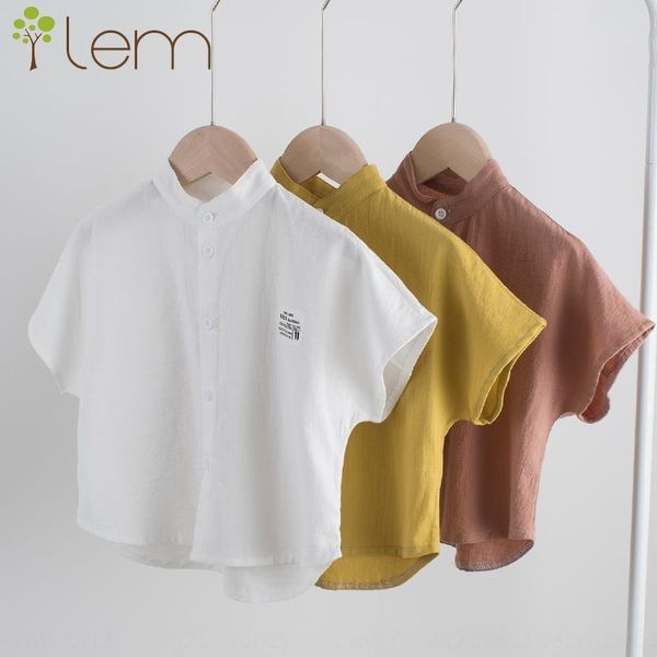 

w9jkl boy's shirt short-sleeved summer new korean style children's half-sleeved cotton and linen tong chen shan cotton linen tong, White;black