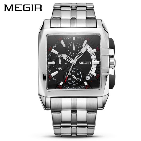 

megir luxury quartz men watch stainless steel strap brand dress business watches chronograph wristwatches relogio masculino, Slivery;brown