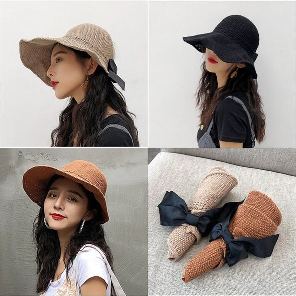 

season 20 new empty sun subnet red sunscreen knitted women's breathable beach hat folding female hat, Blue;gray