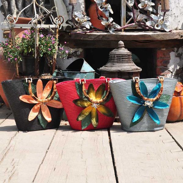 

women totes flowers staw weave bags crossbody mssenger bags black red gray 2020 new travel holidady ladies summer beach