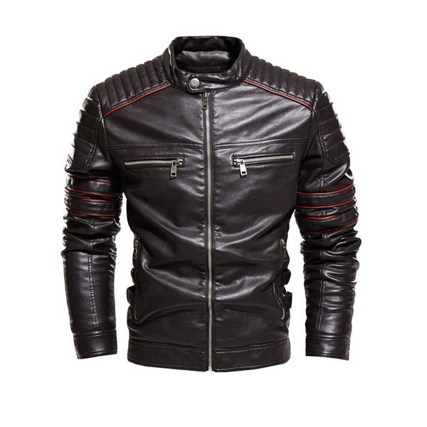 

moruancle mens fashion biker jackets faux leather pu motorcycle coats outerwear for man pleated race clothing size -3xl, Black;brown