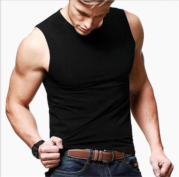 

male tank sleeveless sport summer mens vest gym running pure color slim u neck mens designer tshirts, White;black