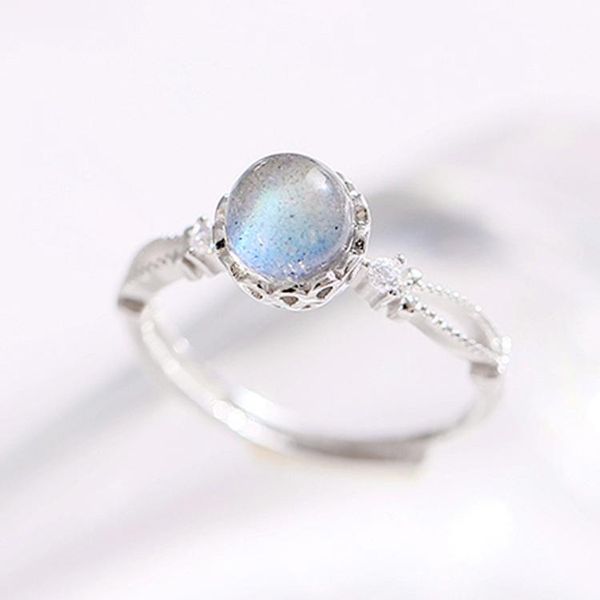 

new 925 sterling silver moonstone ring women's fashion personality index finger open ring water drop ring dainty rings, Golden;silver