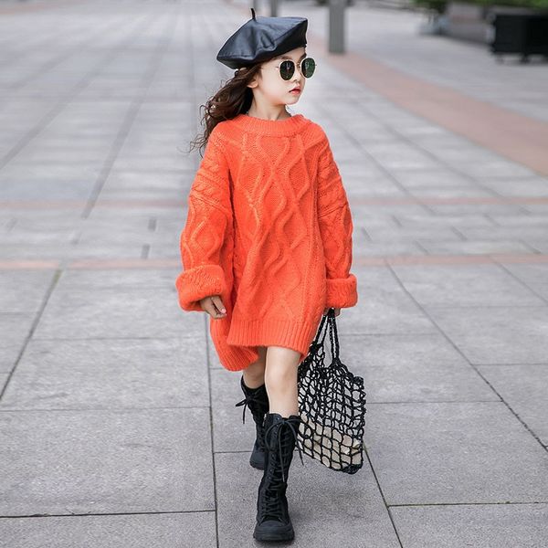 

ojz9l marcos girls winter clothing 2019 new loose medium and warm sweater long warm knitted sweater children's fashionable children&#03, Blue
