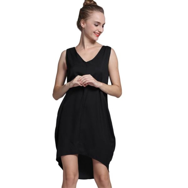 

novelty fashion sleeveless tank dresses high low hem loose casual summer dress v neck asymmetric shift loose women clothing, Black;gray