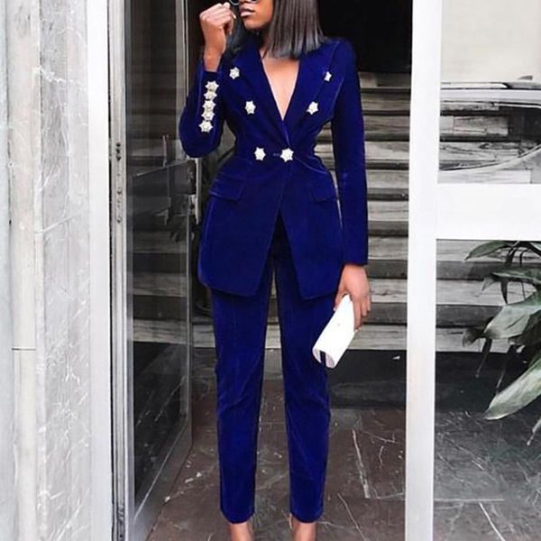 

women's suits & blazers 2021 winter women set full sleeve pencil pants suit office lady two piece casual outfits button +pants set#2, White;black