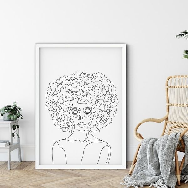 

afro женщина лицо маслопровод рисунок живопись абстрактные стены искусства холст портрет плакат печать минималистский стене картины для спал
