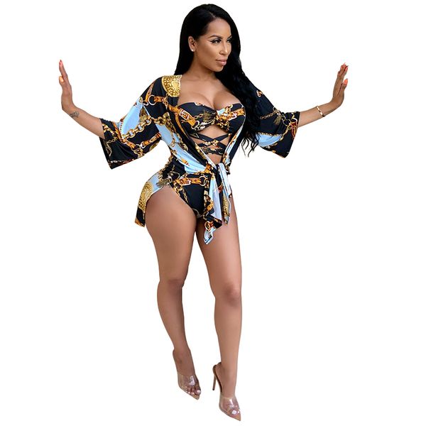 

zoctuo women printed two piece sets open back strapless floral suit 2020 summer swimwear+blouse, White