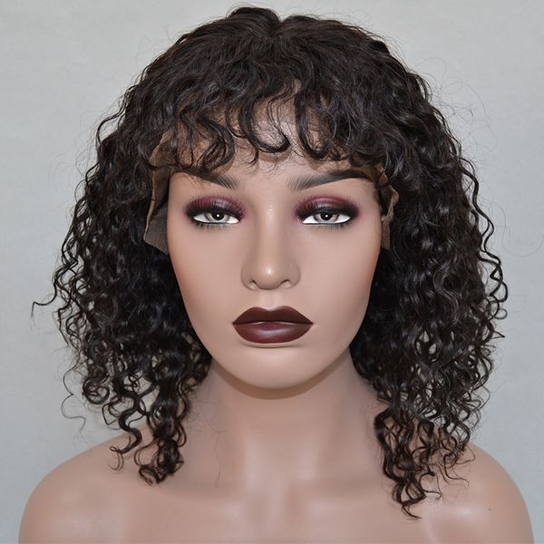 

2020 4x4 kinky curly short bob wig 150% remy human hair lace closure wigs pre plucked with baby malaysian human hair wigs, Black