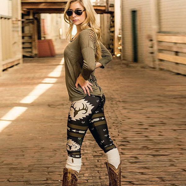 

fashion women christmas leggings with christmas deer printed casual lady elasticity slim stretchy pant casual fitness leggings sw, Black