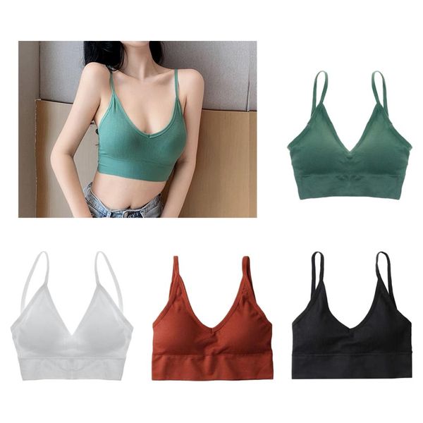 

4pcs women v neck padded bralette spaghetti straps, Red;black