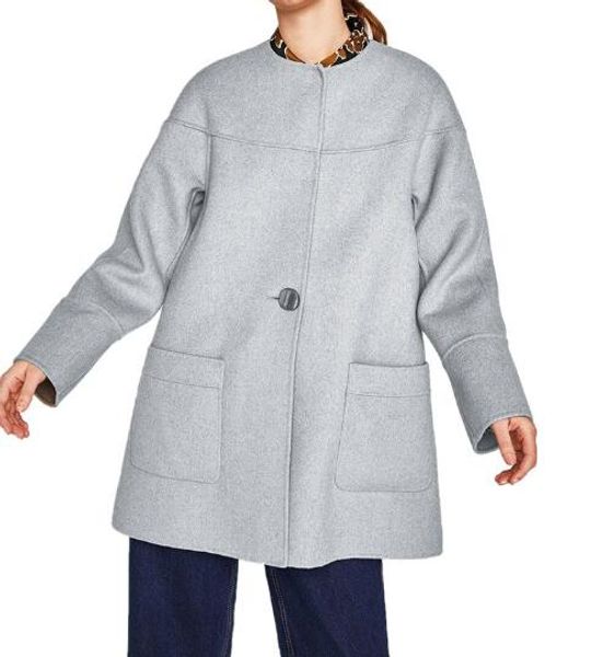 

[elfstyle] - sale grey wool cape coat round collar long sleeve single button side big pockets woman wool coatsfw, Black