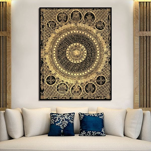 

golden calligraphy art buddha statues canvas painting modern home decoration posters religious wall art picture for living room