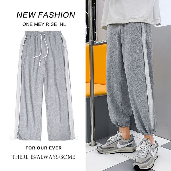 

autumn sweatpants men's fashion solid color casual straight-leg pants men streetwear wild loose joggers track pants mens m-2xl, Black