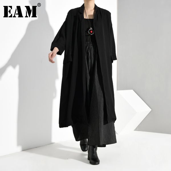

eam] women black long big size trench new v-collar long sleeve loose fit windbreaker fashion tide spring autumn 2020 u3700, Tan;black