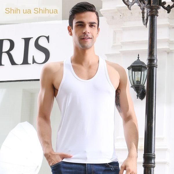 

four seasons men' refreshing i-shaped base sports base round neck vest men' vest, White;black