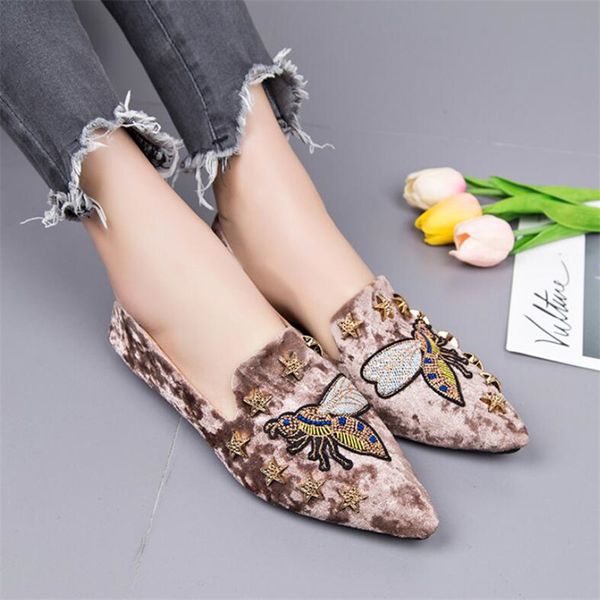 

qiuboss 2018 women shoes fashion loafers slip-on animal print flats casual metal buckle embroidery suede women flats shoes cs02, Black