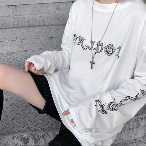 

shirt for women men designer cartoon t-shirt spring and autumn korean version of harajuku loose retro wild ins long sleeve student tide, White