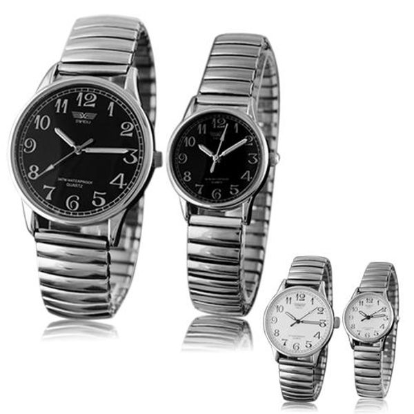 

men's women's couple lover elastic alloy quartz couple watch fashion analog wrist watch men fashion arabic numerals clock gift, Slivery;brown