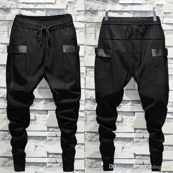 

men harem pants casual sagging pants men trousers low crotch pant men feet pants hanging crotch collapse, Black