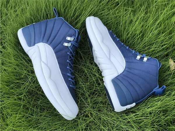 

new air authentic 12 indigo stone blue basketball shoes retro men legend blue obsidian 12s real carbon fiber sports sneakers with box