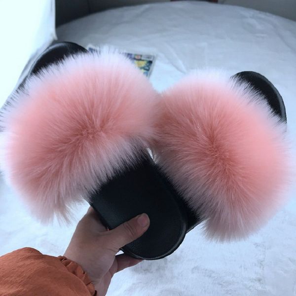 

new fur women slippers shoes 2020 ladies slippers outdoor slides ladies furry beach flip flops fluffy women shoes size plus 43, Black
