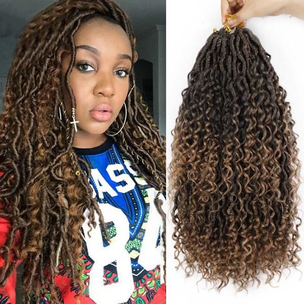 

synthetic hair extensions for braiding 18inch messy goddess faux locs bohemian curly synthetic crochet braids hair extensions for afro women, Black