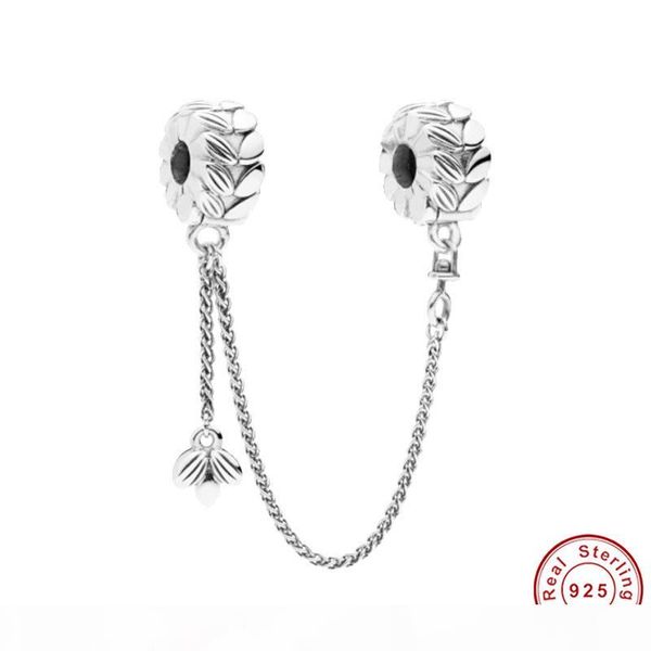 

designer style new arrival 925 sterling silver vigor grain honeybee beads safety chain fit designer bracelet wheat spike charms for christma, Black