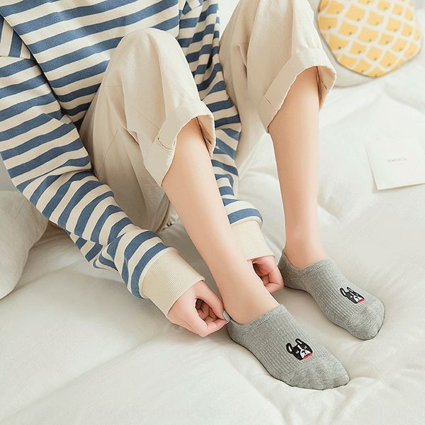 

mb dog embroidery women's invisible boat summer cotton versatile boat socks women's cartoon shallow short socks children, Pink;yellow