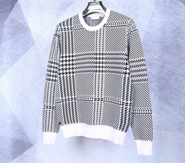 

sweater pullover men male casual slim sweaters men houndstooth patch hedging o-neck men's sweater pied de poule, White;black