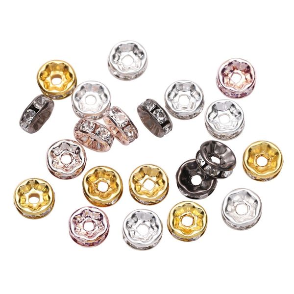 

50pcs/lot 4 6 8 10mm gold rhinestone rondelles crystal bead loose spacer beads for diy jewelry making accessories supplie