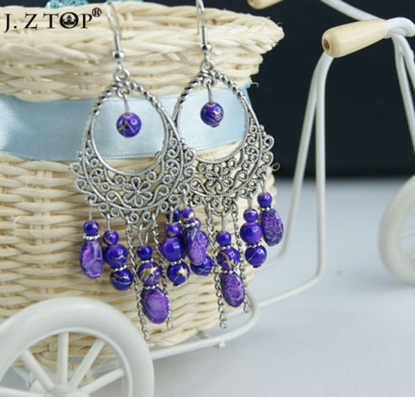 

jzbohemian round ball beaded leaf tassel drop earrings retro vintage for teens girls jewelry boucles d'oreilles boheme, Silver