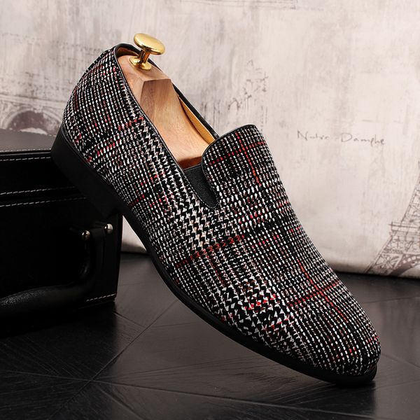 

british designer men classic grid gentleman pointed shoes 2020 wedding dress homecoming prom formal shoes zapatos hombre vestir, Black
