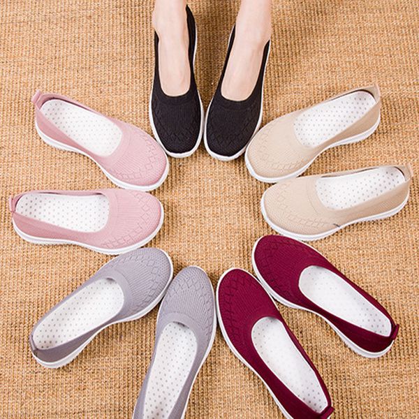 

women's flat shoes breathabl knite sneakers lightweight round toe fashion female shoe shallow casual shoes summer autumn loafers, Black