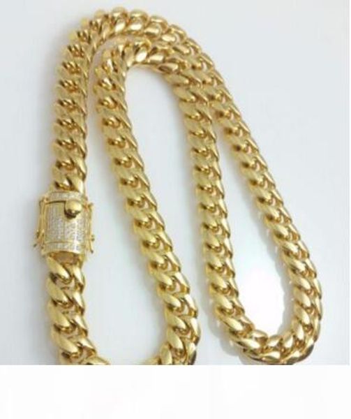 

men 14k yellow gold fill14mm lab diamond miami cuban chain necklace, Silver
