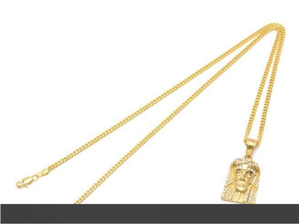 

sale hiphop new stainless steel gold color bling bling rhinestone crystal jesus head face pendant necklaces chain fashion punk jewelry, Silver