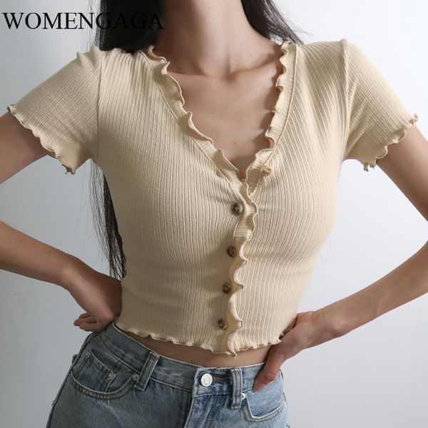 

american girl v-neck high waist short slim lace ruffles short sleeve buckle cardigan shirt blouse ro7c, White