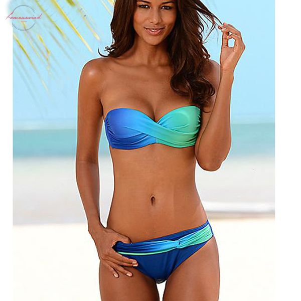 

2020 bikini push up swimwear women swimsuit bandeau gradient color brazilian bikini set beachwear bathing suits, White;black
