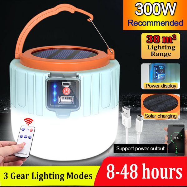 

300w solar led camping light bulb для наружного usb аккумуляторной палатки лампа портативных фонарики мигалка для барбекю походного