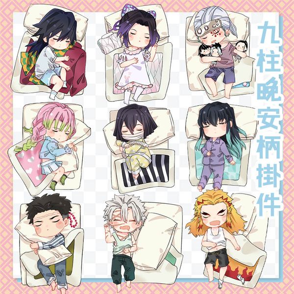 

anime demon slayer: kimetsu no yaiba cosplay acrylic cute figure sleep keychain bag pendant keyring badge pin bedge toy, Silver