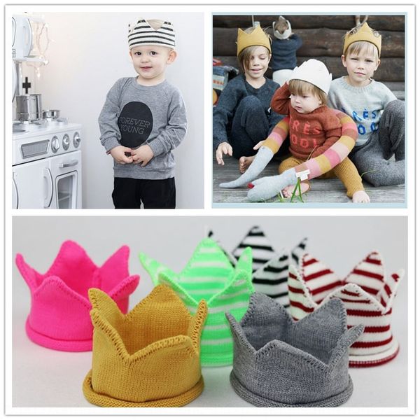 

season ins children's striped crown male and female baby empty hat hat, Blue;gray