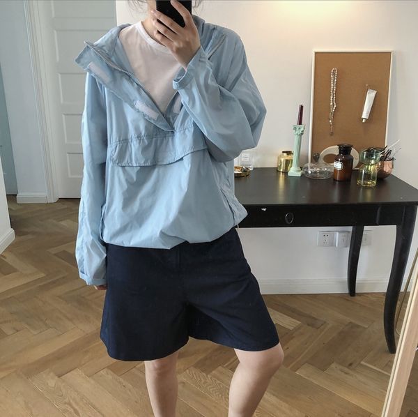 

lufu summer new korean chic ultra-thin sweater shirt hooded sweater breathable loose casual outdoor sunscreen shirt for women, Black;brown