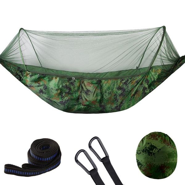 

portable outdoor camping hammock with mosquito bugs net reversible swing extension straps clips included