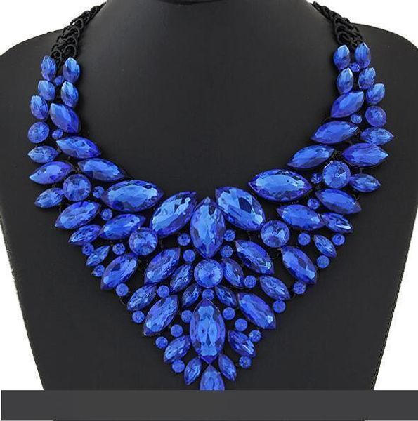 

wholesale Big Women Collier Femme Necklaces Pendant Blue Red Statement Bijoux New Crystal Jewelry Choker Maxi Boho Vintage Jewellry