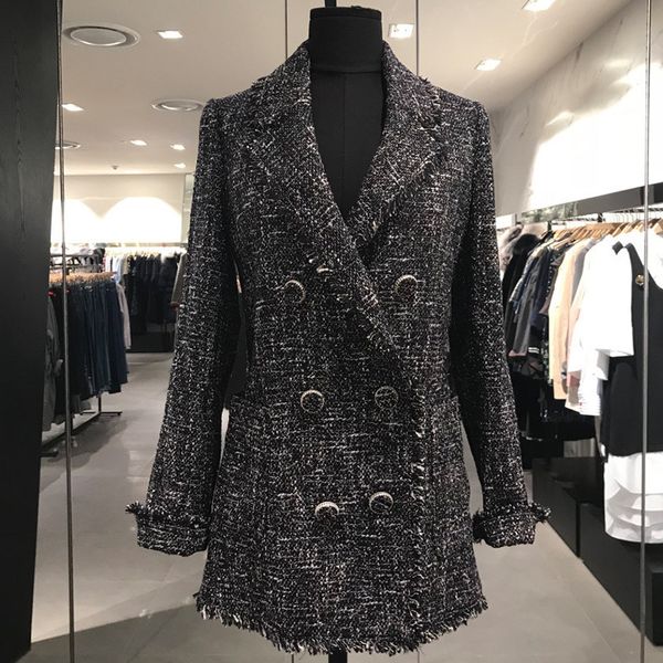

women's jackets [ewq] 2021 spring double breasted full sleeve thick warm thermal fashion ladies tweed coats korea loose women jacket qz, Black;brown